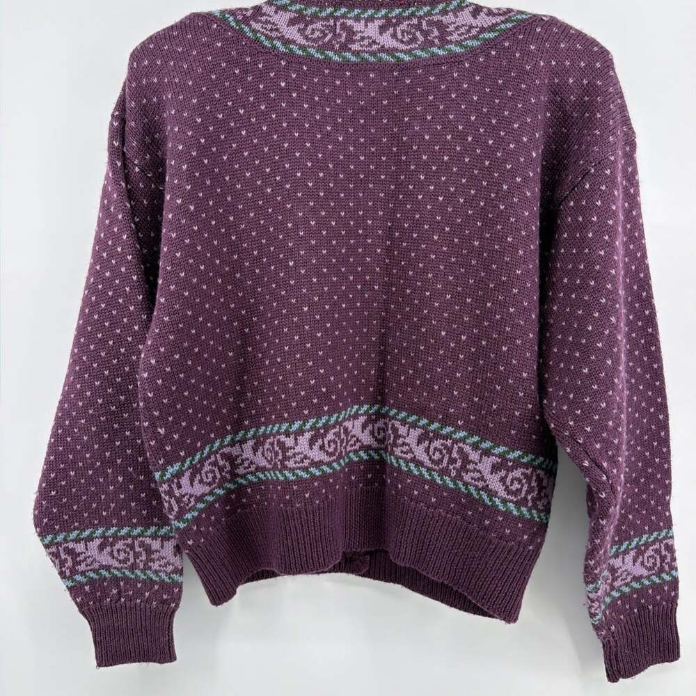 Herman Geist Purple Hand Embroidered Floral Cardigan Sweater Womens L Wool Blend - Picture 6 of 13